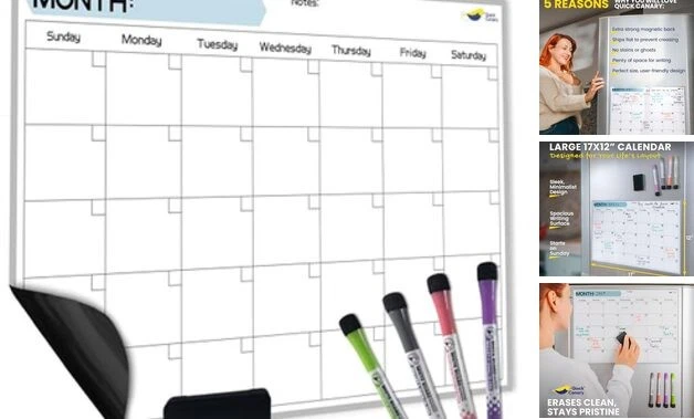  Magnetic Fridge Calendar - 17x12” Stain-Resistant Dry Sunday Starts Monthly - Image 1 of 4