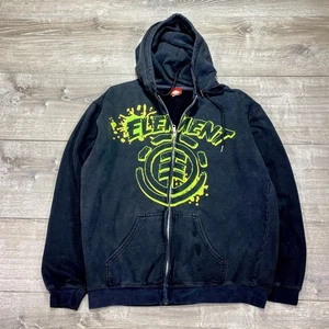 Y2K Element Hoodie Men Extra Large Black Green Full Zip Skate Grunge Sweatshirt - Picture 1 of 12