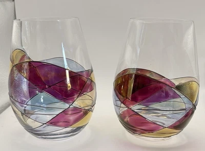 Cornet Barcelona Sagrada Stemless Hand Painted Wine Glasses 2-Piece Gift Set Box - Image 1 of 4