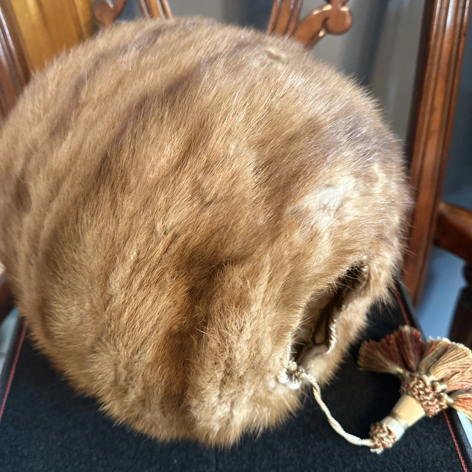 Antique Genuine Mink Fur Hand Warmer Muff Striped Victorian - Image 1 of 4