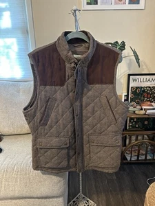 Jos.A.Bank Brown Herringbone Wool Blend Zip Buckle Quilted Vest Size Large - Picture 1 of 5