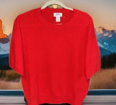 Nuevo con etiquetas Suéter rojo de lujo de cachemir 100 % 2 capas de manga corta Wilt para mujer, talla M Foto 1 de 4