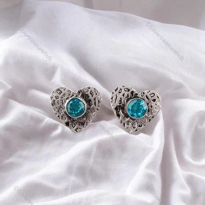 圆形喉轮磷灰石宝石 925 银通道套装全新耳环珠宝首饰 — 第 1/4 张图片