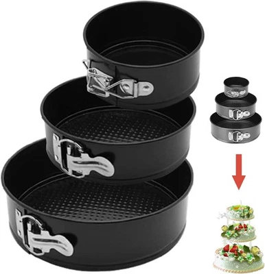 Springform Cake Pan Set of 3 4 7 9 Inch Round Nonstick Baking Pans Spring Fo - image 1 of 4