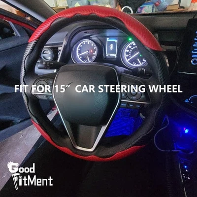 Cubierta de volante de coche de cuero rojo antideslizante para Toyota Corolla Camry 15"/38 cm Foto 1 de 4