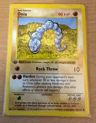 Pokemon Onix 1st edition base set 56/102 Raw NM MT WOTC Rare Vintage 1999 - Image 1 of 2