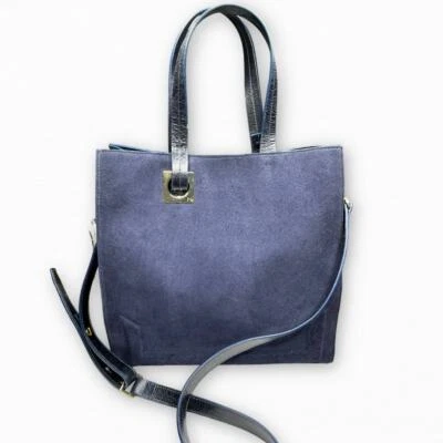 Bolso de mano Halston azul marino de gamuza y cuero Foto 1 de 4