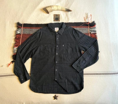 Levi’s Work Shirt XL Black Grey Stripes Vintage 2000's Brushed Cotton - Image 1 of 4