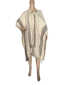Vintage Mexican Wool Scarf Tie Serape Blanket Tribal Poncho Cape - Picture 1 of 9