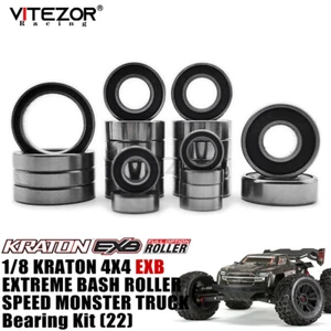 For Arrma 1/8 Kraton EXB Extreme Bash Black Rubber Sealed Ball Bearing Kit 22Pcs - Picture 1 of 8