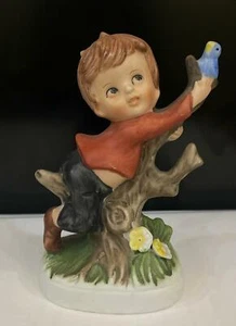 Vintage Porcelain Figurine Little Boy Catching Bird 20th Century Germany Decor - Picture 1 of 8