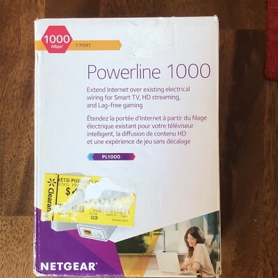 NETGEAR  PL1000100PAS 1000 Mbps Gigabit Port Powerline  PL1000 Extends Internet - Image 1 of 4