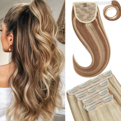 CLEARANCE Clip in 100% Remy Human Extensions Weft Half Up Half Down Ponytail SET - Image 1 of 4