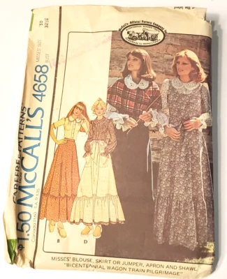 Western Prairie Skirt Jumper apron shawl Bicentennial VTG McCalls #4658 wagon tr - Image 1 of 3