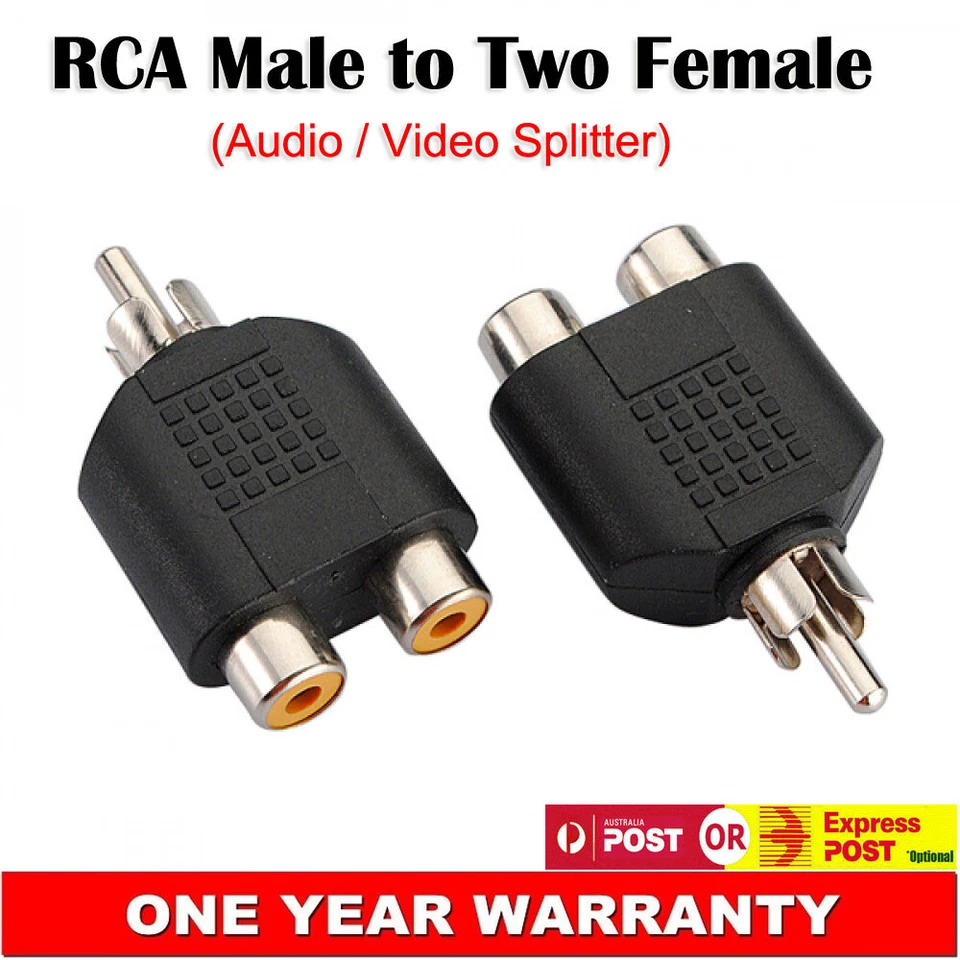 RCA Phono Connector Male Plug to 2 Female Ports Audio Video Adapter Y Splitter - Image 1 of 1