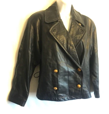 CHAQUETA ANNE KLEIN TALLA 8 PEQUEÑA NEGRA DE CUERO GENUINO FORRADA L/S sin cinturón Foto 1 de 4
