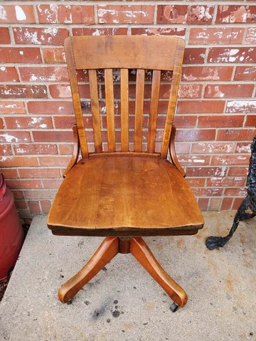 Antique Oak Wood Bankers Desk Chair Swivel Rolling Rocking Cover