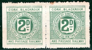 GB Ireland CB&PR Railway Letter Stamp 2d *CORK BLACKROCK PASSAGE* Pair B2WHITE49 - Picture 1 of 6