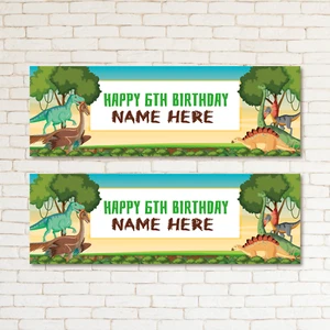 2 Personalised Dinosaur Kids Birthday Party Banner Event Decoration Occasion - Picture 1 of 2