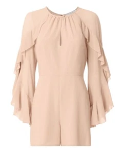 NUEVO CON ETIQUETAS Intermix $325 Nude Seda Molly Manga Volantes Cremallera Trasera Mameluco Blusa Pantalones Cortos 2 - Imagen 1 de 6