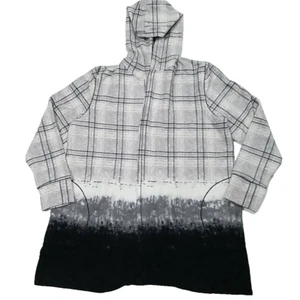 Cuddl Duds Fleecewear Plaid Dip Dye Wrap XL Gray Stretch Pockets Hood Thumbholes - Picture 1 of 10