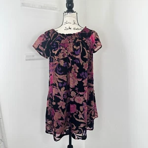 Vestido Floral Terciopelo Cuello Calado Manga Corta Informal Talla S - Imagen 1 de 7