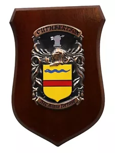 "Escudo de armas de la familia ""Cuthbertson"" escudo cresta placa de nogal bronce pintado a mano" - Imagen 1 de 3