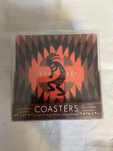 Coasters 4" Set of 4 SW Images  music, Kokopelli￼, Red brown Black, cork Lined - Picture 1 of 4