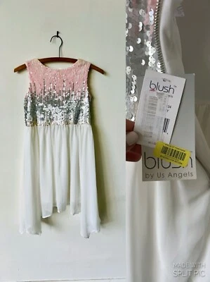 NWT Girls Blush and Silver Sequin Formal Dress Size 12 Blush by Us Angels - Image 1 of 4