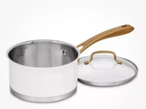 NEW Cuisinart Classic 2.5qt Stainless Saucepan w/Cover & Brushed Gold Handles - Picture 1 of 1