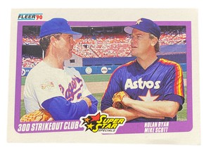 1990 Fleer #636 Nolan Ryan / Mike Scott 300 Strikeout Club Baseball Card NM-NT
