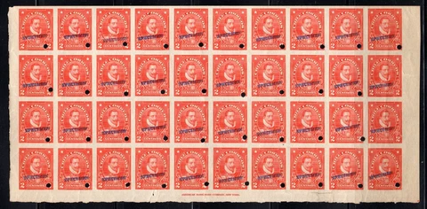 CHILE 1911 American Bank Note Pedro de Valdivia massive block of 40 MNH SPECIMEN Cover