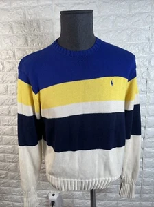 Vintage 90er Polo Ralph Lauren blau gelb gestreift Color Block Pullover Sweater M - Bild 1 von 4