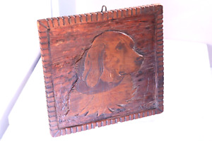 Hand Carved Wood Wall Hanging Plaque Golden Retriever Dog Signed "AP"