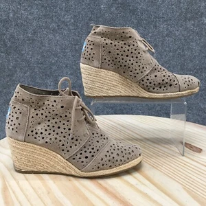 Toms Shoes Womens 7.5 Desert Wedge Booties Beige Suede Lace Up Espadrille 301213 - Picture 1 of 16
