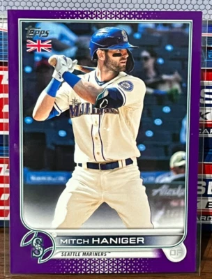 2022 Topps UK Edition Mitch Haniger 104 Purple Parallel #'d 34/50 Mariners - Image 1 of 2