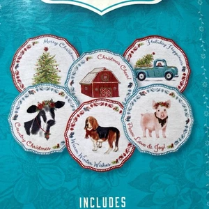 Pionierin Frau Weihnachten Urlaub Vorspeise Teller Set 6 Beagle Kuh Schwein Scheune LKW - Bild 1 von 16