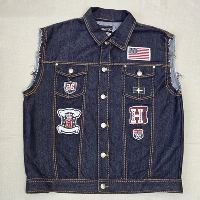 Chaleco Camionero Bare Fox Para Hombre 3XL Azul Lavado Oscuro Envejecido Punk Rock Retro Motociclista Foto 1 de 4