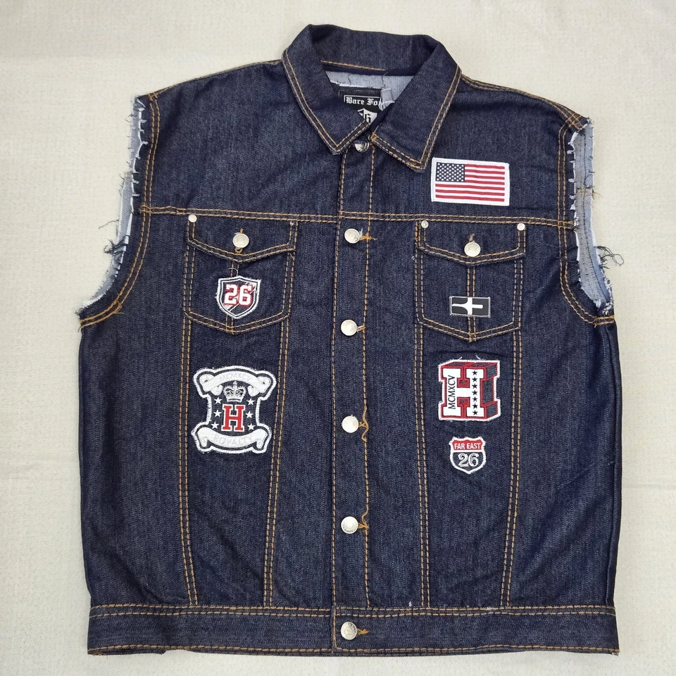 Chaleco Camionero Bare Fox Para Hombre 3XL Azul Lavado Oscuro Envejecido Punk Rock Retro Motociclista Foto 1 de 4