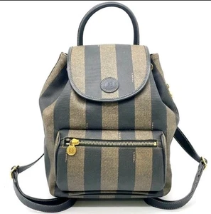 Fendi Pequin Front Pocket Backpack Coated Canvas Fendi Pequin Brown Canvas Strip - Picture 1 of 12