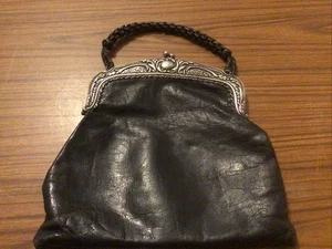 Antique Art Nouveau Leather bag~argent Neuf (New Silver ) Lekube~ Plaited Handle - Picture 1 of 15