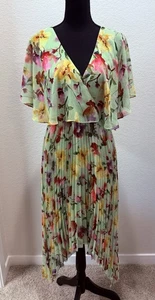 Kensie Damen grün Plissee Chiffon V-Ausschnitt Blumendruck Kleid Größe 4 - Bild 1 von 13