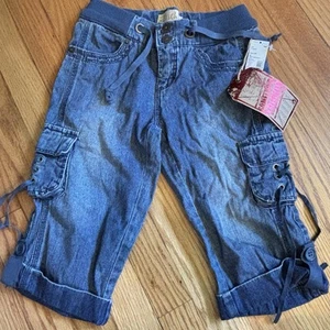 Girls Cargo Capri Pants Size 7 90’s Sears Trickies NWT VINTAGE DENIM 100% Cotton - Picture 1 of 5
