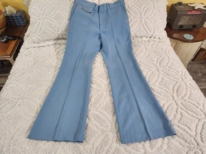 Vintage 60s 70s Bell Bottoms Levi's Panatela 36 34 Blue Disco Flares Slacks Mod - Picture 1 of 14