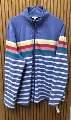 TALBOTS MUJER Periwinkle Rayas Cuello Simulado Cremallera Completa Chaqueta Sudadera Para Mujer 1X Foto 1 de 4