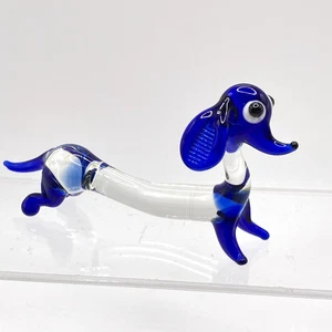 Figura Dachshund de vidrio soplado a mano salchicha perro azul 9 cm - Imagen 1 de 7