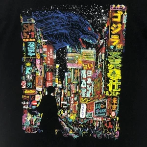 Godzilla T Shirt Japanese Neon City Black Graphic Tee Movie Monster - Picture 1 of 5