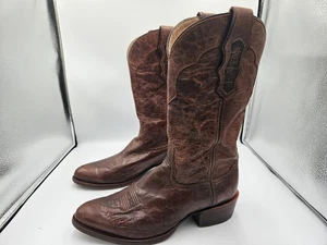 Stivali western cowboy pelle crepata marrone da uomo Cattle Baron taglia 10,5 D - Foto 1 di 8