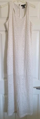 Vestido de verano Forever 21 Maxi marfil con red, parcialmente forrado. Racer Cremallera Trasera, Talla S Foto 1 de 4