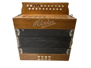 Vintage Alsia Button Accordion – Working, Needs Tuning + Service, Wooden Body - Picture 1 of 19